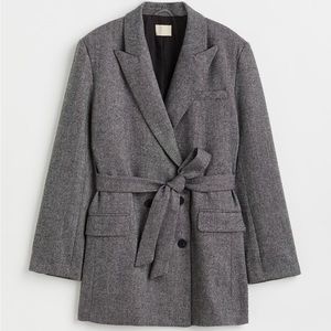 H&M long double breasted jacket, S, black melange